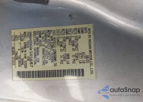 2006 Nissan Titan Se z USA, uszkodzony, nr VIN 1N6AA06B66N505687